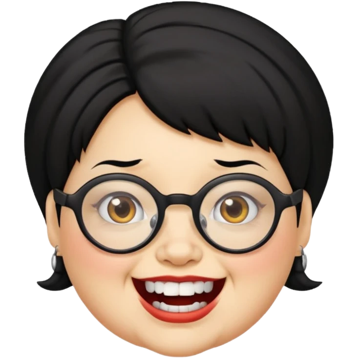 short fat lady with glasses ,crooked teeth and crazy black hair emoji