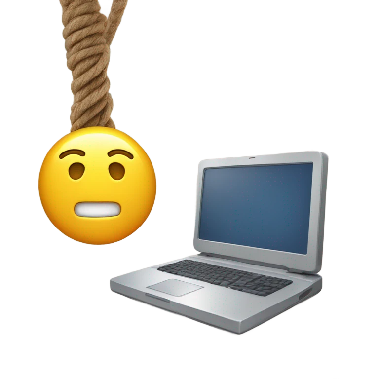 rope hanging from the ceiling holding a computer emoji