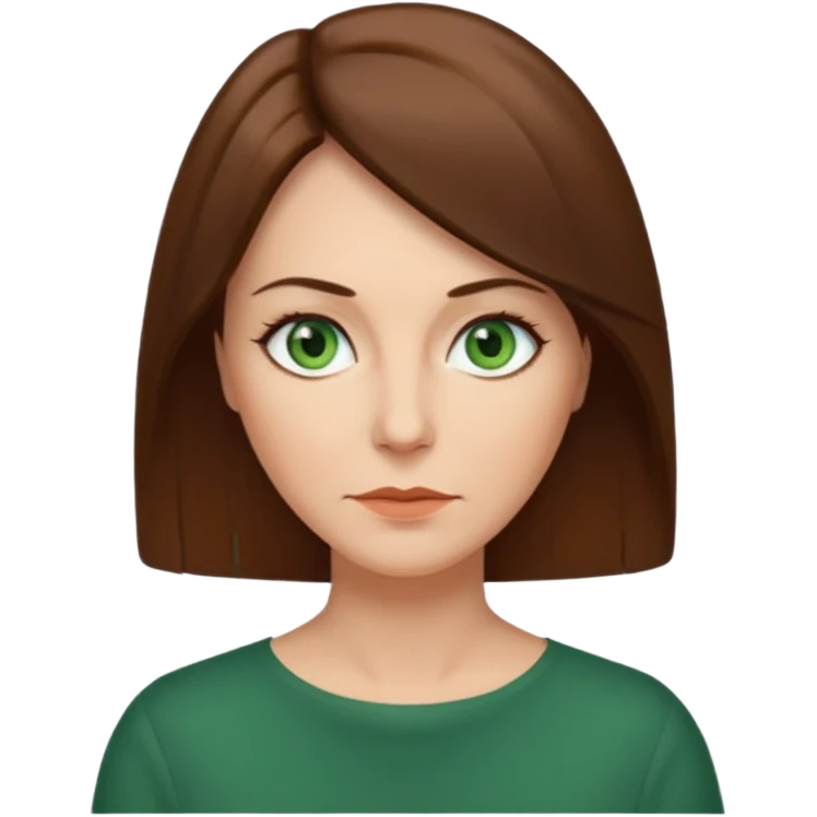 pretty middle age woman with green eyes and shoulder length straight brown hair  emoji