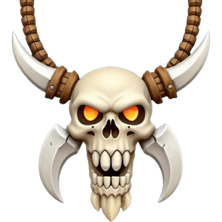 barbarian necklace object icon, necklace made of bones and fangs, rugged tribal jewelry, 3D cartoon, mobile game icon style, centered, clean background, no text, no watermark emoji