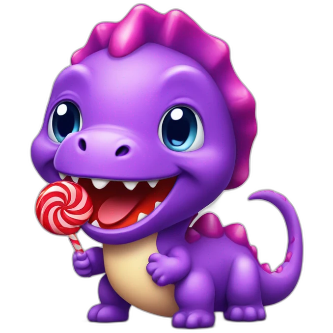 cute purple dinosaur with a red candy emoji