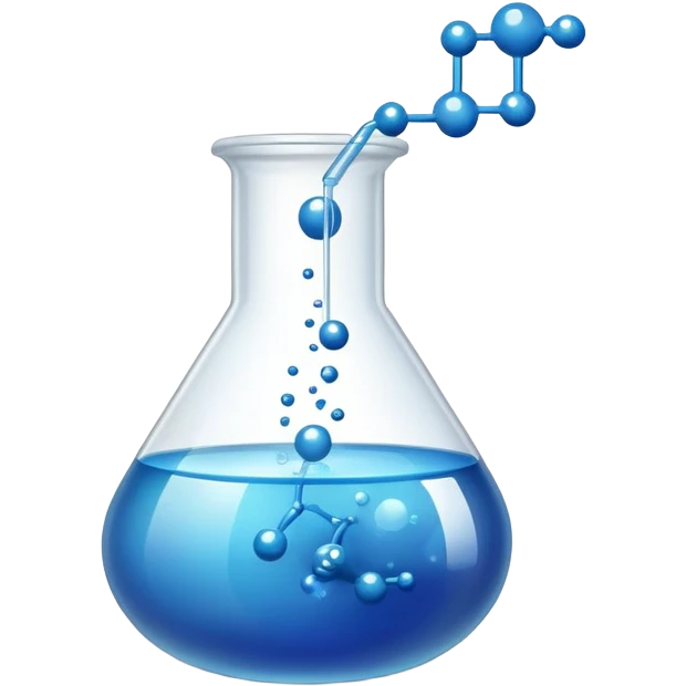 An icon featuring a chemical flask, bubbling with liquid, and an atomic structure, symbolizing chemistry. The design includes molecules, a periodic table, and laboratory equipment, representing the study of chemical reactions and elements. Transparent background highlights scientific research. emoji
