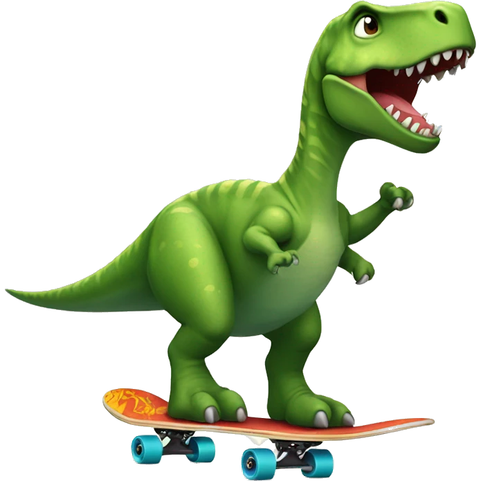 Dinosaur riding a skateboard ￼ emoji
