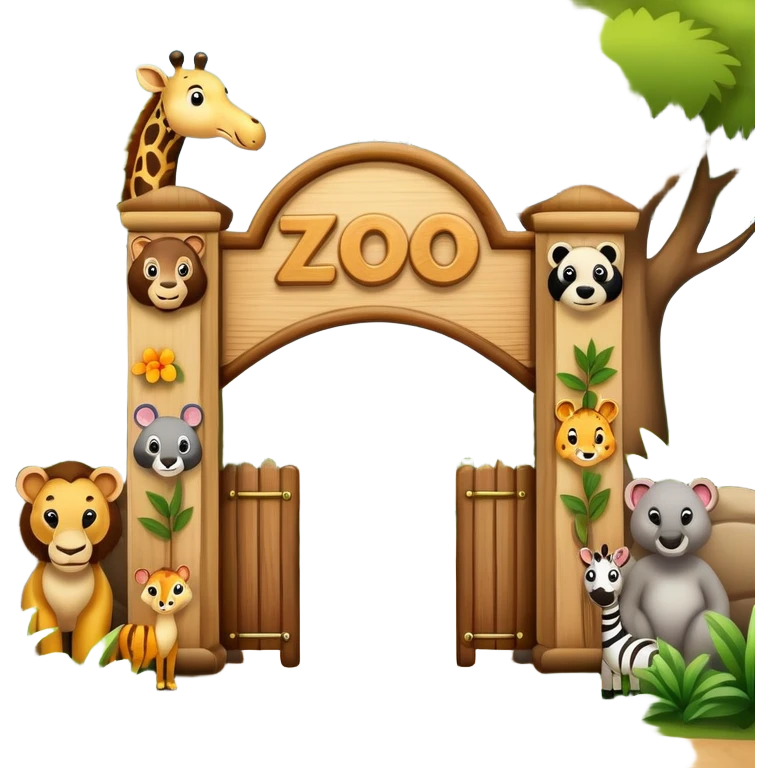 a zoo entrance sign with animals peeking out emoji