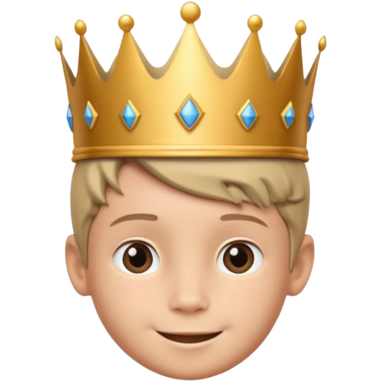Royal Kid boy with crown head 3d only face half rotate emoji
