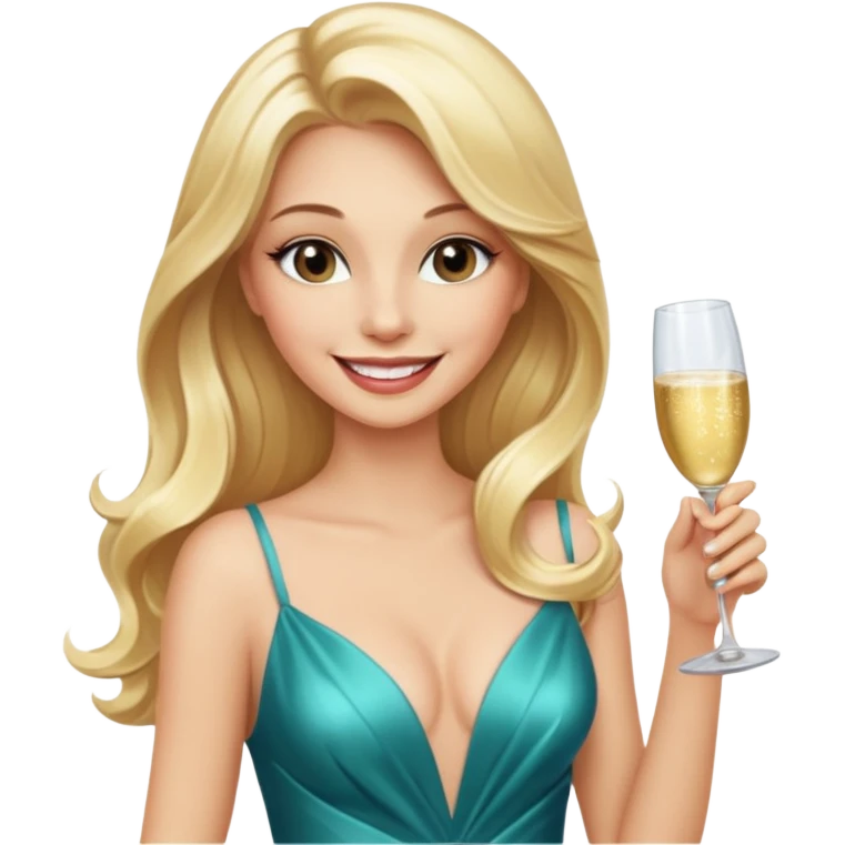 Glamorous blonde lady holding champagne bottle, long hair with makeup smiling sexy emoji