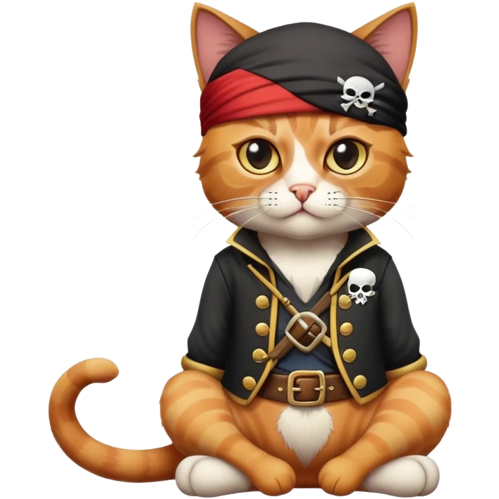 cat full body sitting with a pirate character wearing an eye patch emoji