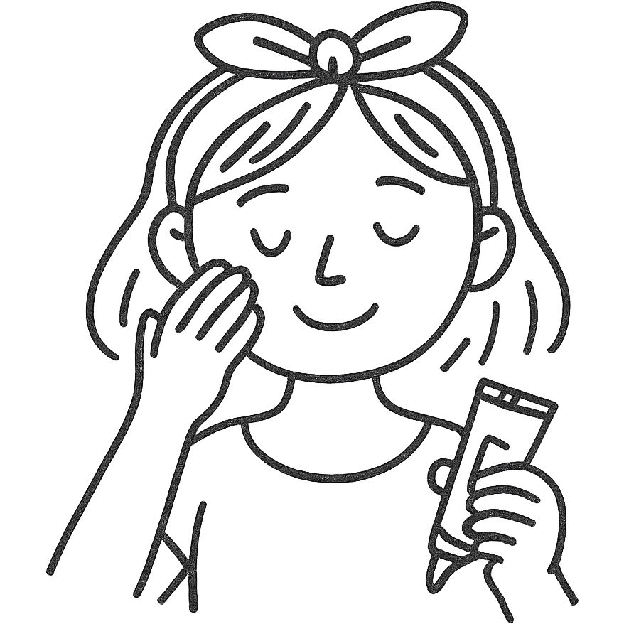 girl making skincare, hand-drawn outlined icon, playful lines emoji