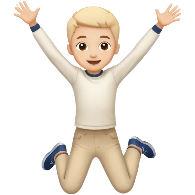 child jumping with arms up, cheerful and energetic, motion lines to show action emoji