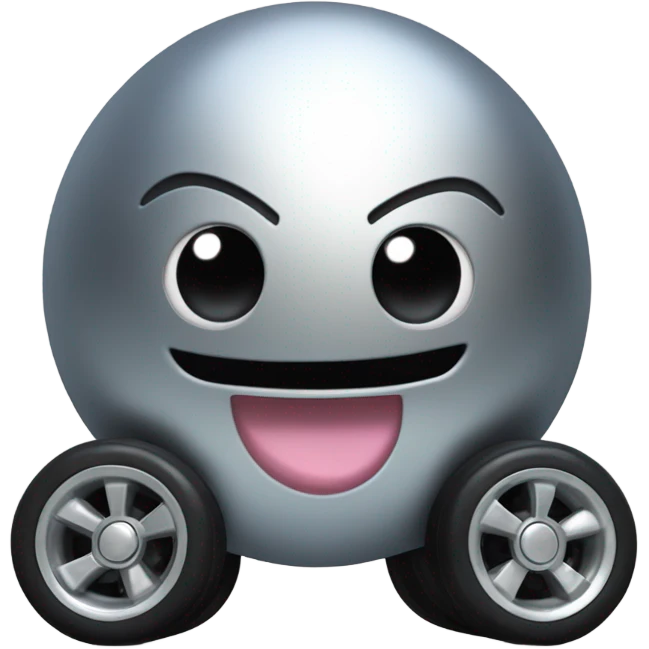 Metal cute black eyes Kirby ball driving on 4 car wheels emoji