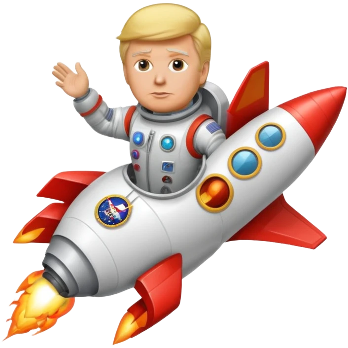 Donald trump flying a rocket ship emoji