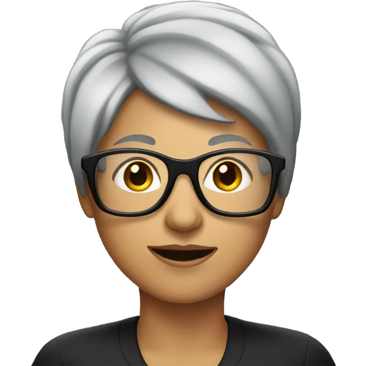 Short mid Grey hair, black glasses women  emoji