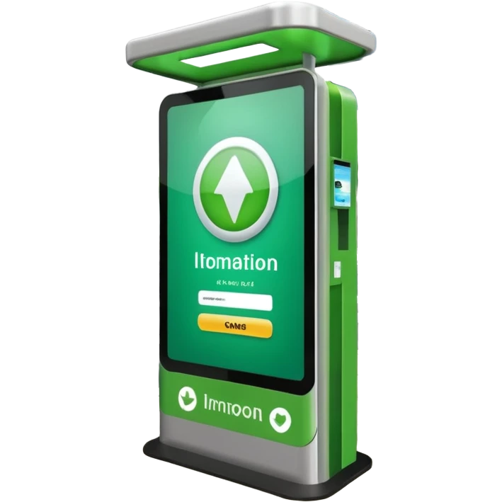Digital Kiosk + green interface + public info, Street Advertisements. emoji
