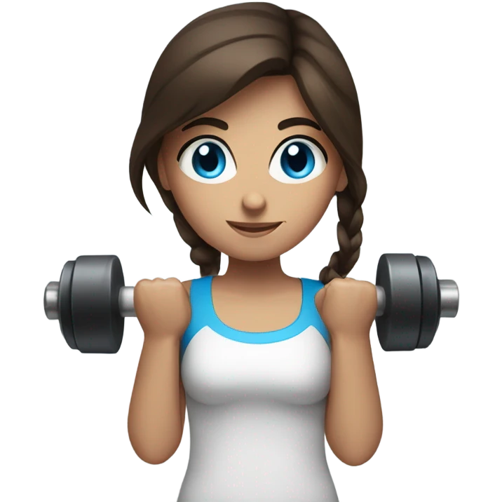 brunette girl with bright blue eyes lifting hand weights emoji