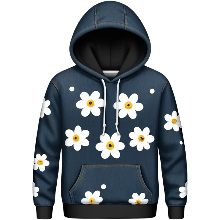 The BLACK Denim Tears Hoodie features a black base with distinctive white open flower spots with empty space in the middle, These hollow ring-like patterns are scattered across. BLACK AND WHITE FLOWERS emoji