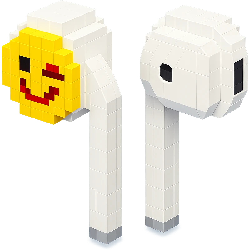 white EarPods headphones with a playful twist, floating in space emoji