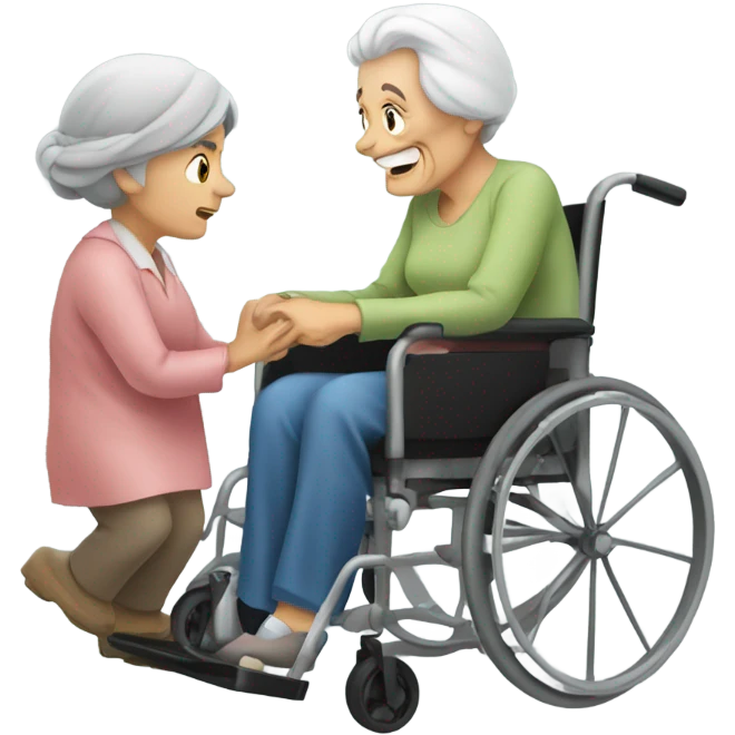 Old woman in wheelchair and old man moving House emoji