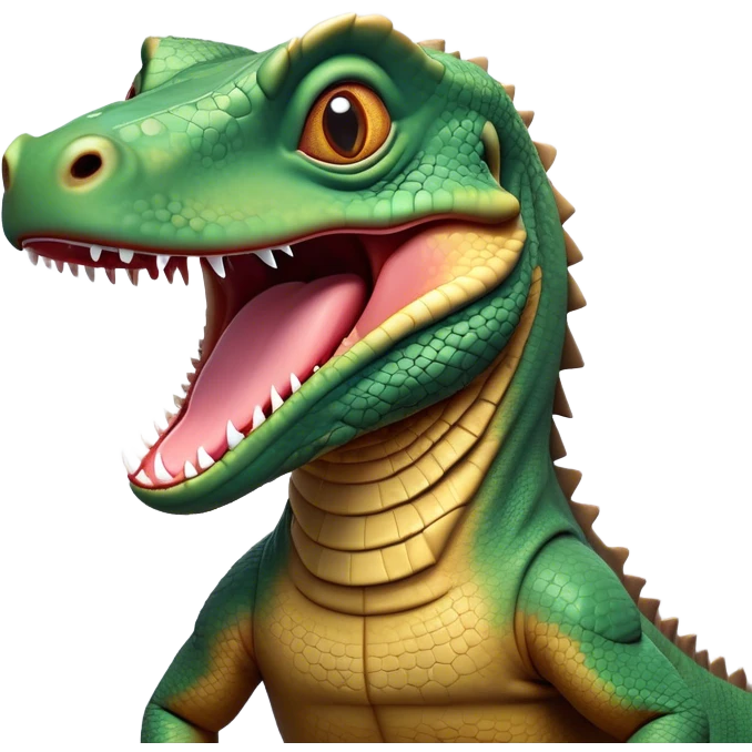 Cinematic Comical Komodo Dragon Lizard Portrait Emoji, Head tilted dramatically with an exaggeratedly shocked expression, featuring a robust, scaled body with wide, comically expressive eyes full of humorous disbelief, Simplified yet hilariously expressive features, highly detailed, glowing with a slightly sassy glow, high shine, dramatic yet playful, stylized with an air of quirky exotic attitude, soft glowing outline, capturing the essence of a meme-worthy Komodo dragon that looks ready to side-eye its way into viral fame! emoji