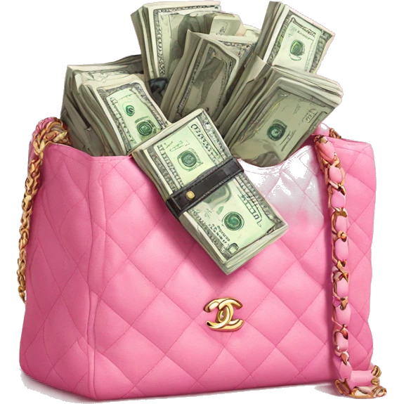 Money stack in a pink Chanel bag  emoji