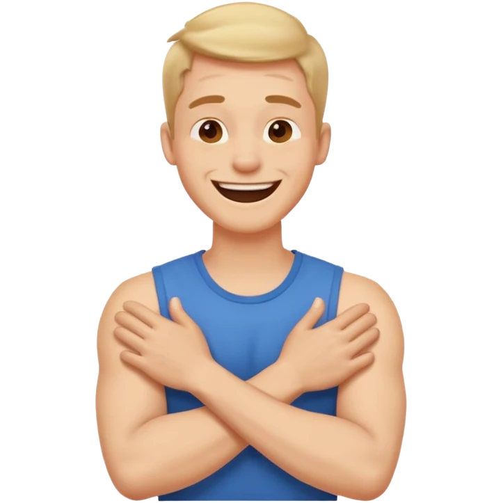 Arms crossed holding neck laughing guy emoji