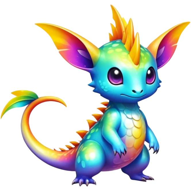 Exotic tropical shiny rare multi-colored epic cute Fakémon-creature, full body, with random markings emoji