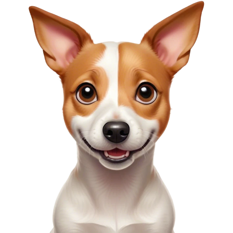 Cinematic Comical Jack Russell Terrier Portrait Emoji, Head tilted dramatically with an exaggeratedly shocked expression, featuring a perky, agile body with wide, comically expressive eyes full of playful disbelief and animated, perked ears, Simplified yet hilariously expressive features, highly detailed, glowing with a slightly sassy glow, high shine, dramatic yet playful, stylized with an air of cheeky canine mischief, soft glowing outline, capturing the essence of a meme-worthy Jack Russell Terrier that looks ready to side-eye its way into viral fame! emoji