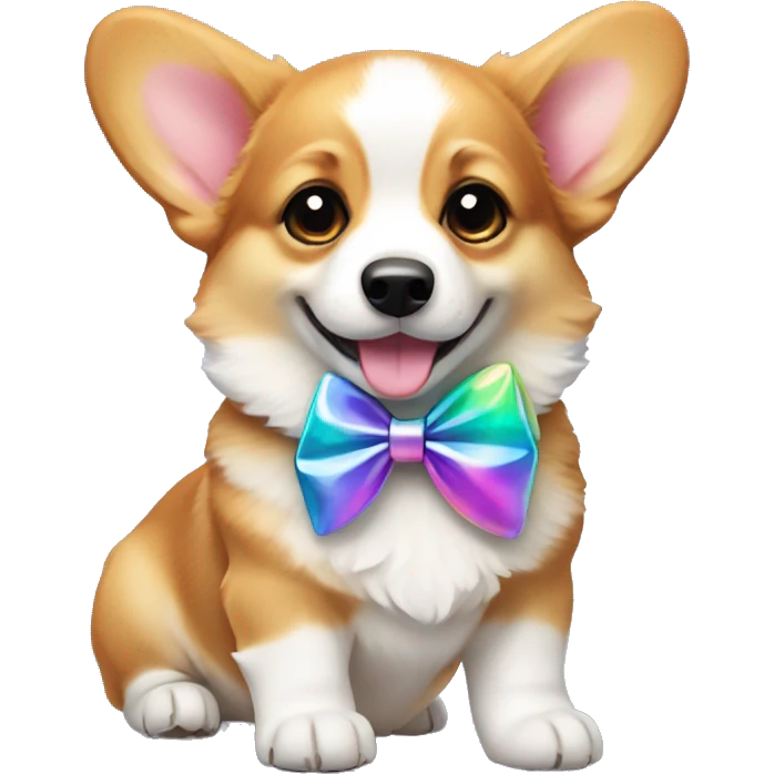 Corgi puppy with iridescent bow emoji