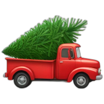 Little Red truck hauling a Christmas tree emoji