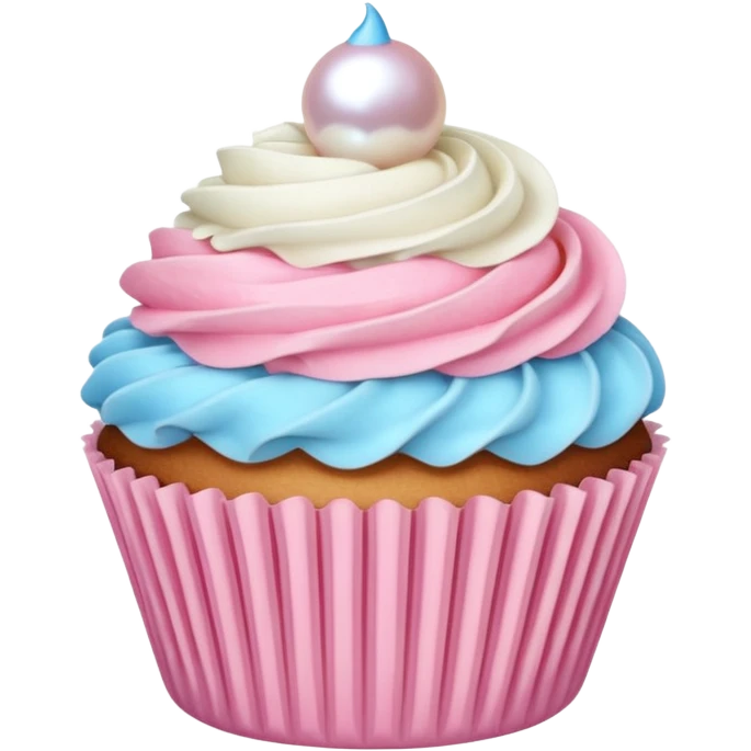 cupcake with pastel blue frosting and a white pearl emoji