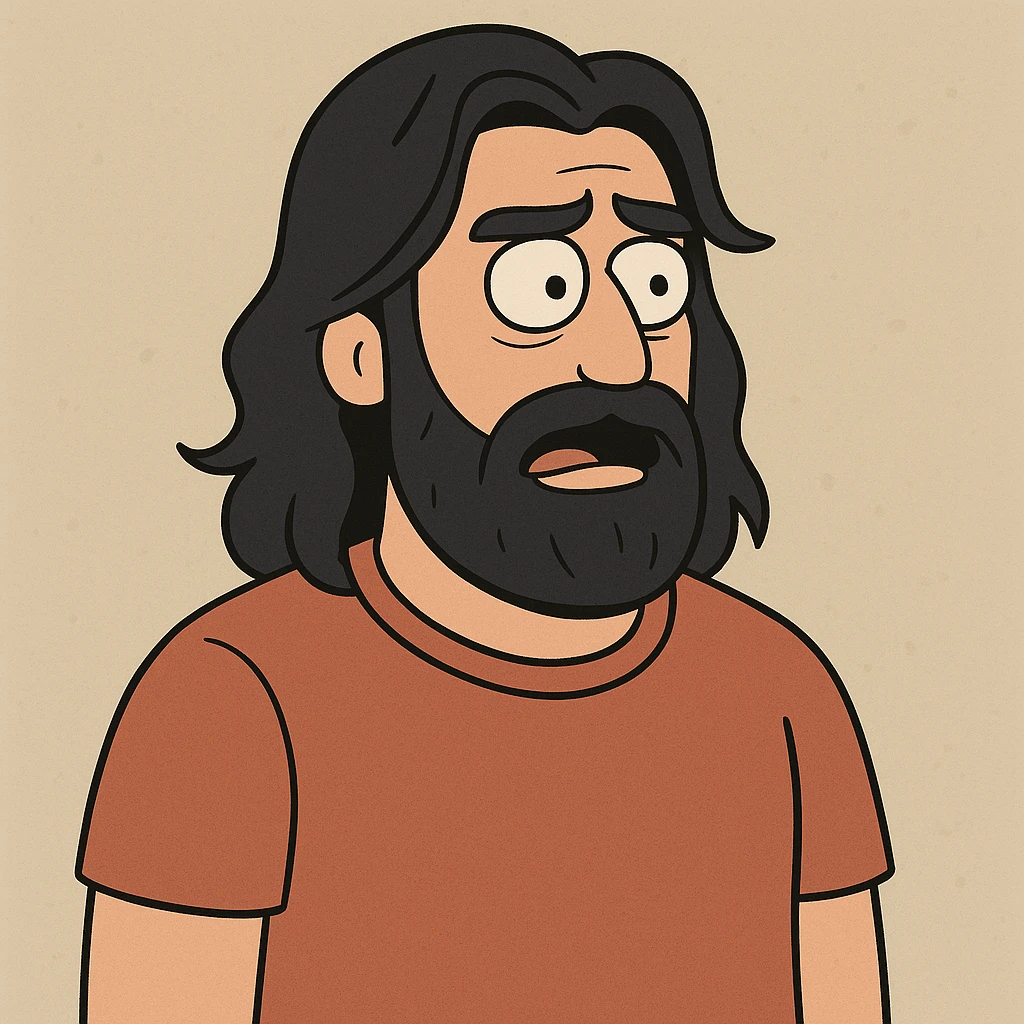 a man with dark long hair and a beard, cartoon style emoji