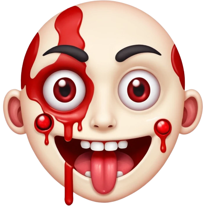 Spilt glue on their face and smiling with their tongue out but their eyeballs are bloodshot red emoji