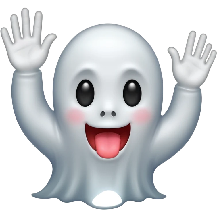 ghost emoji with tongue out with one hand up and one down and 6 above the left hand and 7 above the right hand emoji