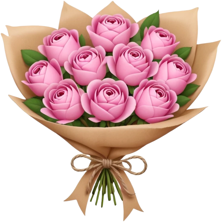 Bouquet of pink flower like rose and peony wrapped in kraft paper emoji