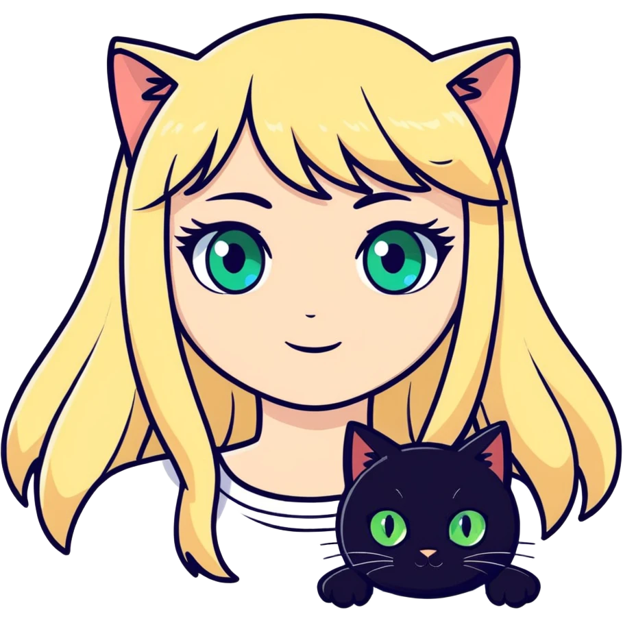 Black cat with green eyes and a blonde hair blue eye Russian girl emoji