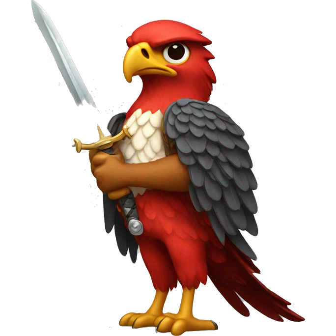 Red hawk holding sword emoji