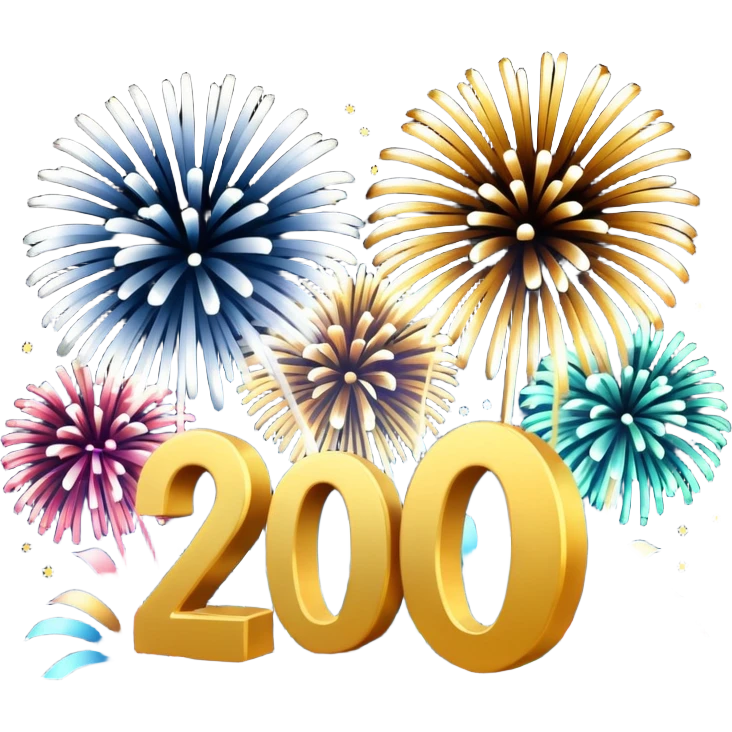 "Happy New Year 2026" in backdrop of colourful fireworks in 3d outline emoji