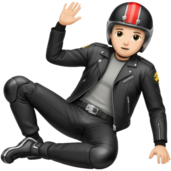 a motorcyclist lying on the ground who has just fallen emoji
