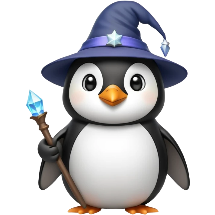 Penguin wearing a wizard hat and holding a magic wand emoji