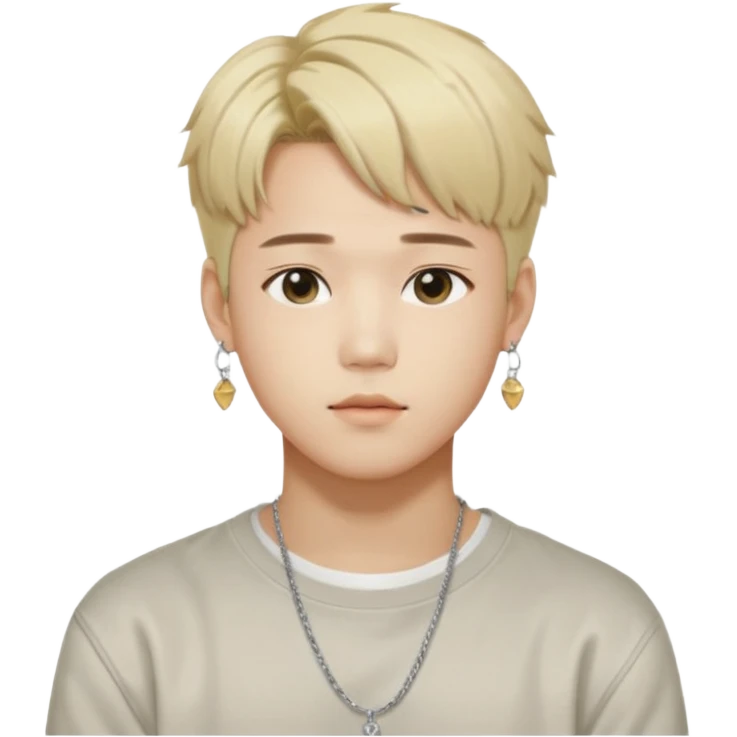 Illustrate a Korean male idol with blond dyed hair, earrings, casual streetwear & confident pose, inspired by Jimin of BTS. emoji