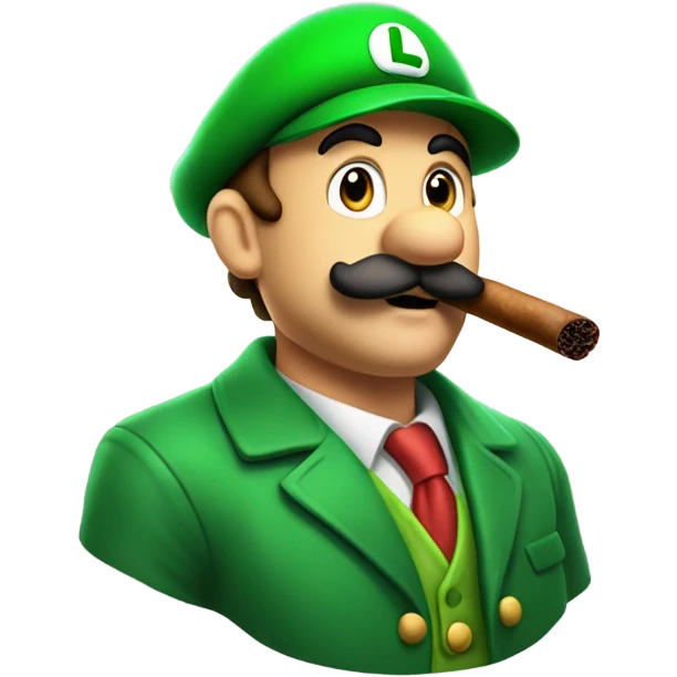 Luigi smoking a BIG cigar as an emoji. , just his face. Be accurate to how he looks emoji