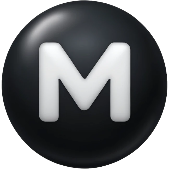 MB wirtten on a black ball emoji