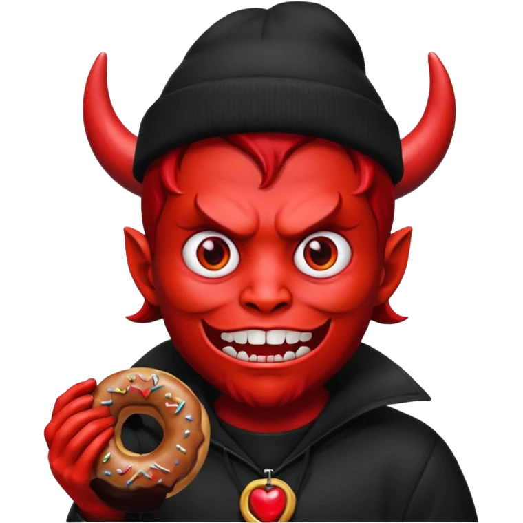 devil wearing beanies holding donut emoji