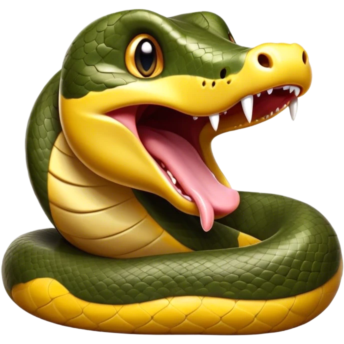 Cinematic Cute Yawning Anaconda Portrait Emoji, Head tilted slightly with a dramatic, wide-open yawn, showcasing a sinuous, scaled form with half-closed, drowsy eyes and an open, relaxed mouth, Simplified yet irresistibly adorable features, highly detailed, glowing with a soft, cozy jungle glow, high shine, relaxed yet expressive, stylized with a dash of whimsical reptilian charm, soft glowing outline, capturing the essence of a drowsy yet affectionate anaconda that appears ready to stretch out for a nap! emoji