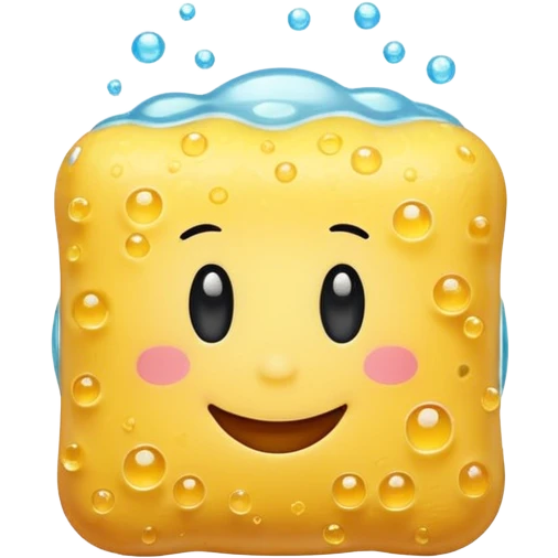 cute yellow sponge with bubbly texture, smiling face, simple background emoji