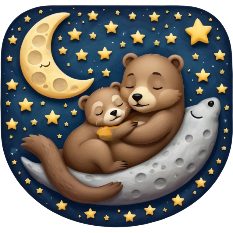 otter hugging a bear sleeping together on the moon emoji
