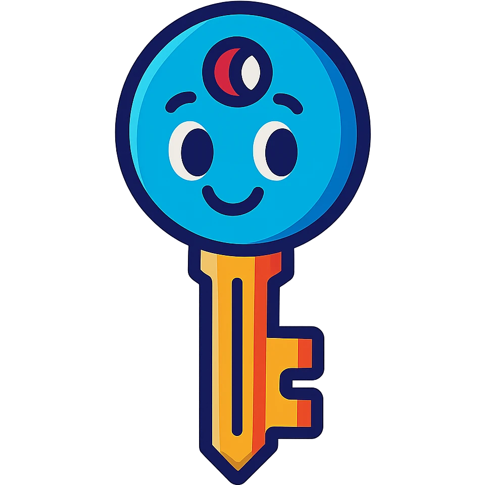 a key, colorful cartoon style, vibrant colors, playful emoji