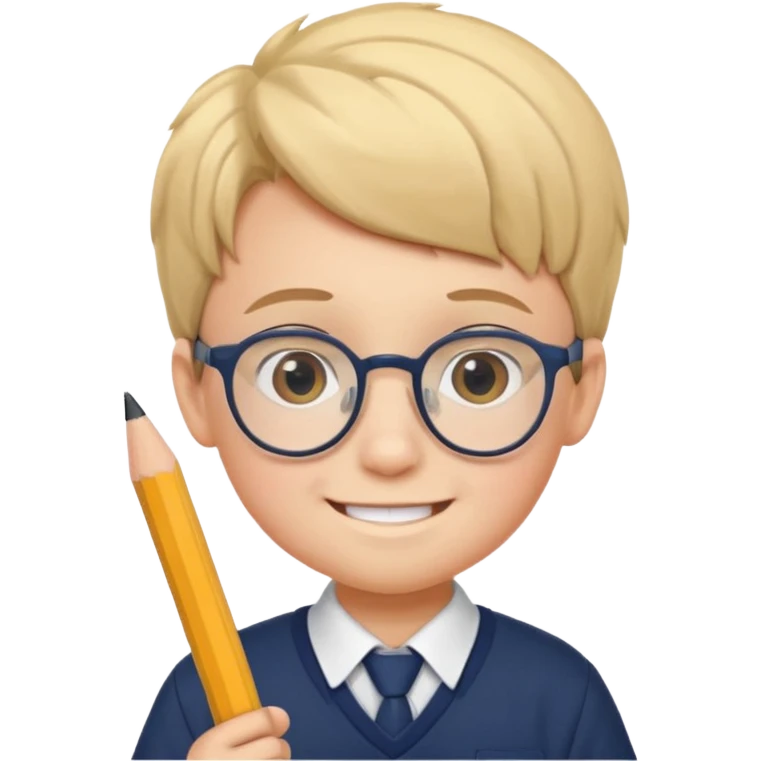boy kid with glasses → holding a pencil with school uniform emoji