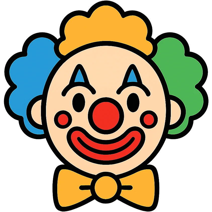 A circus clown with colorful hair, big red nose, and painted face emoji