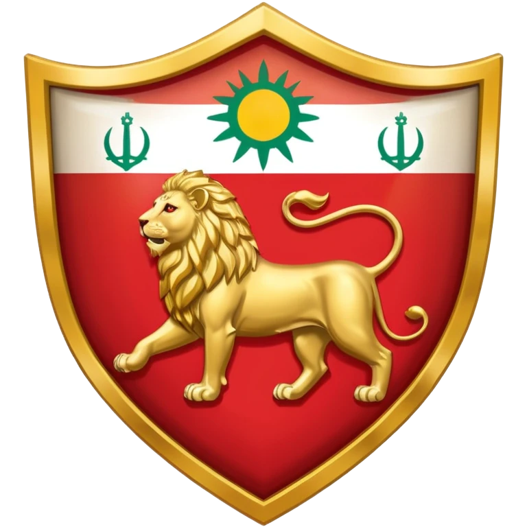 rectangular shield with the flag of Iran, with a lion and a sun emoji