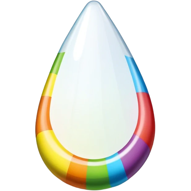 Minimal design of a Skittles package shaped like a teardrop with rainbow stripes and a few green round candies beside it. emoji